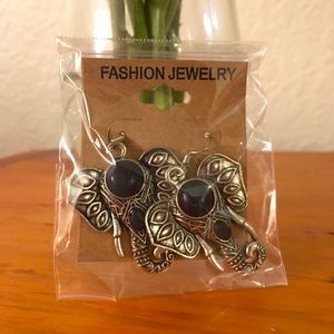 Black Stone Elephant Head Earrings